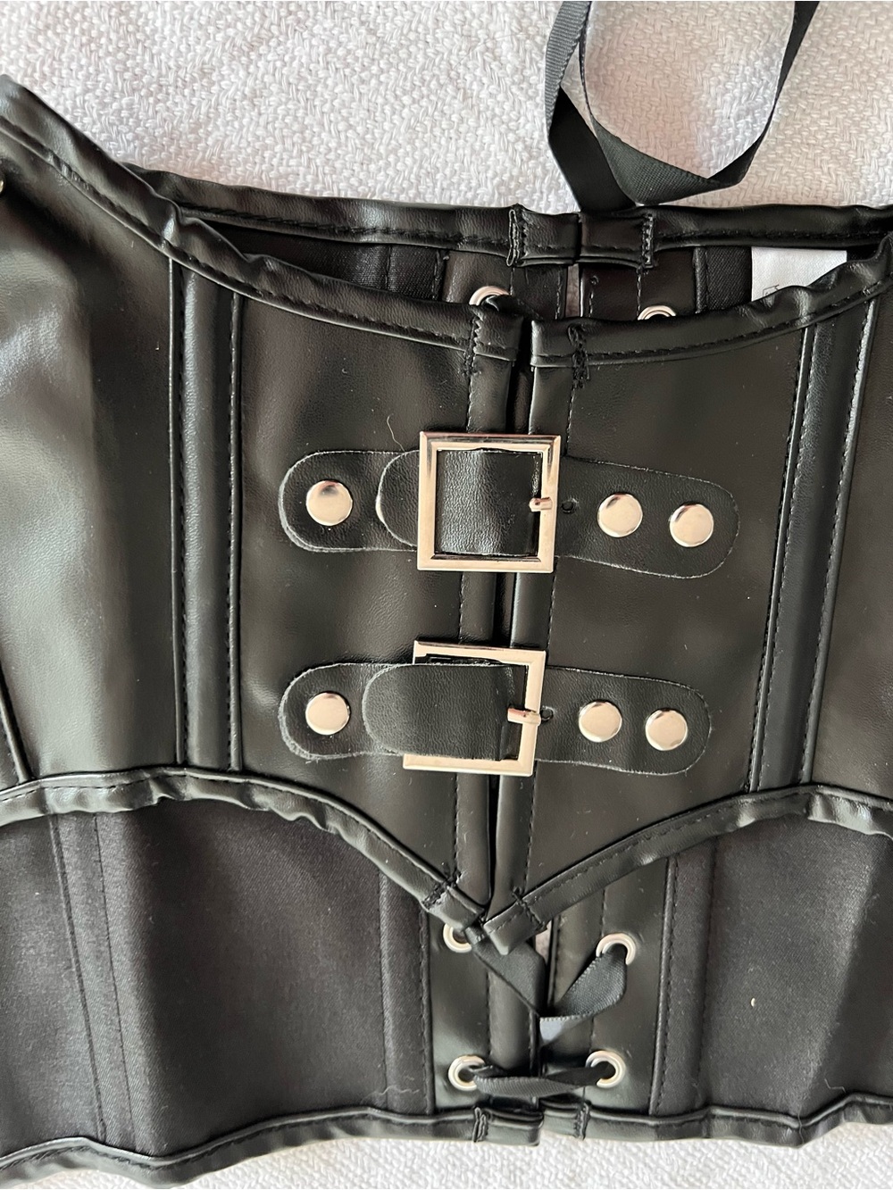Black Faux Leather Corset Top with Silver Buckles for over shoulder